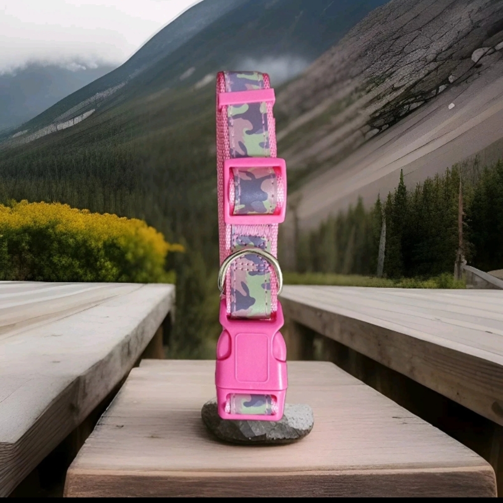 Reflective Cat/Dog Collar Pink Camo print Size M By CBBPET - Picture 2 of 4
